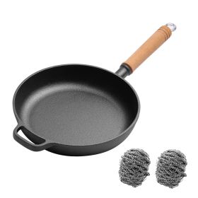WANGYUANJI 9.8"Cast Iron Frying Pan, Non-stick Pan, Uncoated Pancake Skillet, Steak Frying Pan, with Wooden Handle, Household For All Stove, Free Stee