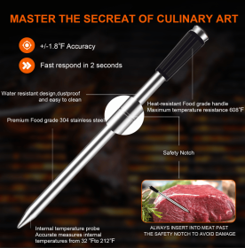 PSJX168C barbecue meat thermometer SUS304 food grade Bluetooth 5.2 transmission distance 700FT battery life 24h 500mah reaction time 1 second probe te