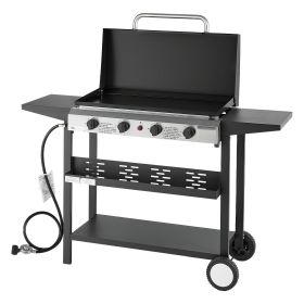 VEVOR Gas Griddle, 4-Burner Flat Top Grill, 29 inch Grill Plate Propane Griddle with Wheels, Lid, 28000 BTU Outdoor Flat Top Grills for Pan-Frying