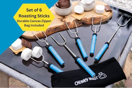Smores Sticks for fire pit -Set of 6- Extra Strong Extendable Marshmallow Roasting Sticks w/Reinforced Joints -Rotating Stainless Steel Marshmallow st