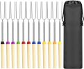 12 Pack Marshmallow Roasting Sticks Set, Extendable 32in Long Metal Barbecue Skewers with Wooden Handle, for Marshmallow, Hot Dogs, Camping, BBQ