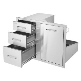 VEVOR Outdoor Kitchen Door Drawer Combo 29.5" W x 22.6" H x 21.7''D, Access Door/Triple Drawers with Propane Drawer and Adjustable Garbage Ring, Perfe