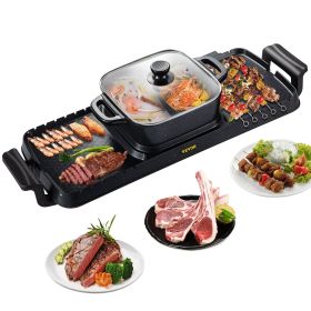 VEVOR 2 in 1 Electric Grill and Hot Pot, 2400W BBQ Pan Grill and Hot Pot, Multifunctional Teppanyaki Grill Pot with Dual Temp Control, Smokeless Hot P