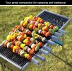 Metal BBQ Skewers for Grilling-16.83" Long Flat Kebab Sticks with Push Bar, Stainless Steel 304 Shish Kabob Skewers for Camping, Set of 8 with Bag