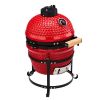 13-inch Portable Ceramic Charcoal Grill with Grill Stand, Stainless Steel Cooking Grate, Heat Deflectors and Ash Tool for Outdoor Cooking and Camping