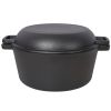 2 in 1 Pre-Seasoned Cast Iron Dutch Oven With Dual Handles, Outdoor Camping Deep Pot for Camping Fireplace Cooking BBQ Baking Campfire, 5 Quart.With 1
