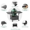 Outdoor Grill Table for Big Green Egg Style BBQ, Metal Grill Cart with 2 Folding Panels, Compatible with up to Large Green Egg, Kamado Joe Jr