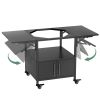 Outdoor Grill Table for Big Green Egg Style BBQ, Metal Grill Cart with 2 Folding Panels, Compatible with up to Large Green Egg, Kamado Joe Jr