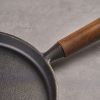 WANGYUANJI Cast Iron Pizza Pan, 10.2" Uncoated Pancake Skillet for Indoor and Outdoor, Non-Stick Skillet with Wooden Handle, Handmade Pancakes, Pizza,