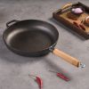 WANGYUANJI 11"Cast Iron Frying Pan, Non-stick Pan, Uncoated Pancake Skillet, Steak Frying Pan, with Wooden Handle, Household For All Stove, Free Steel
