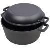 2 in 1 Pre-Seasoned Cast Iron Dutch Oven With Dual Handles, Outdoor Camping Deep Pot for Camping Fireplace Cooking BBQ Baking Campfire, 5 Quart.With 1