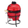 13-inch Portable Ceramic Charcoal Grill with Grill Stand, Stainless Steel Cooking Grate, Heat Deflectors and Ash Tool for Outdoor Cooking and Camping