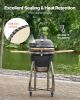 VEVOR Charcoal Smoker and Grill, 18" Kamado Charcoal BBQ Smoker, Movable Ceramic Barbecue Grill with 4 Wheels (2 Lockable), Built-in Thermometer