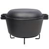 2 in 1 Pre-Seasoned Cast Iron Dutch Oven With Dual Handles, Outdoor Camping Deep Pot for Camping Fireplace Cooking BBQ Baking Campfire, 5 Quart.With 1
