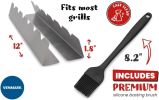 Shish Kabob Rack - Stainless Steel Elevated Holder for 6 Skewers - Prevents Skewers From Burning and Sticking to the Grill - Complete with Silicone Ba