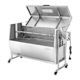 VEVOR Rotisserie Grill, 38W BBQ Outdoor Pig & Lamb Spit Roaster, Charcoal Spit Roaster with 132 LBS Capacity, Wheels & 4-Level Height (Type: Fully covered type, size: 46 inch)