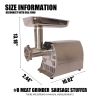 Meat Grinder Commercial Meat Grinding Machine Electric Meat Chopper Mincer with 4/6/8mm Grinding Plates & Stuffing Tubes Stainless Steel